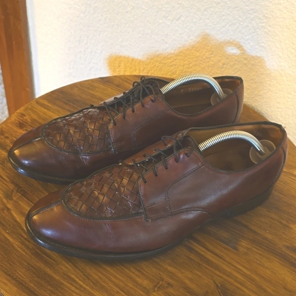 Allen Edmonds Mens Hersey Basketweave Premium leather Oxford Brown Sz.11.5